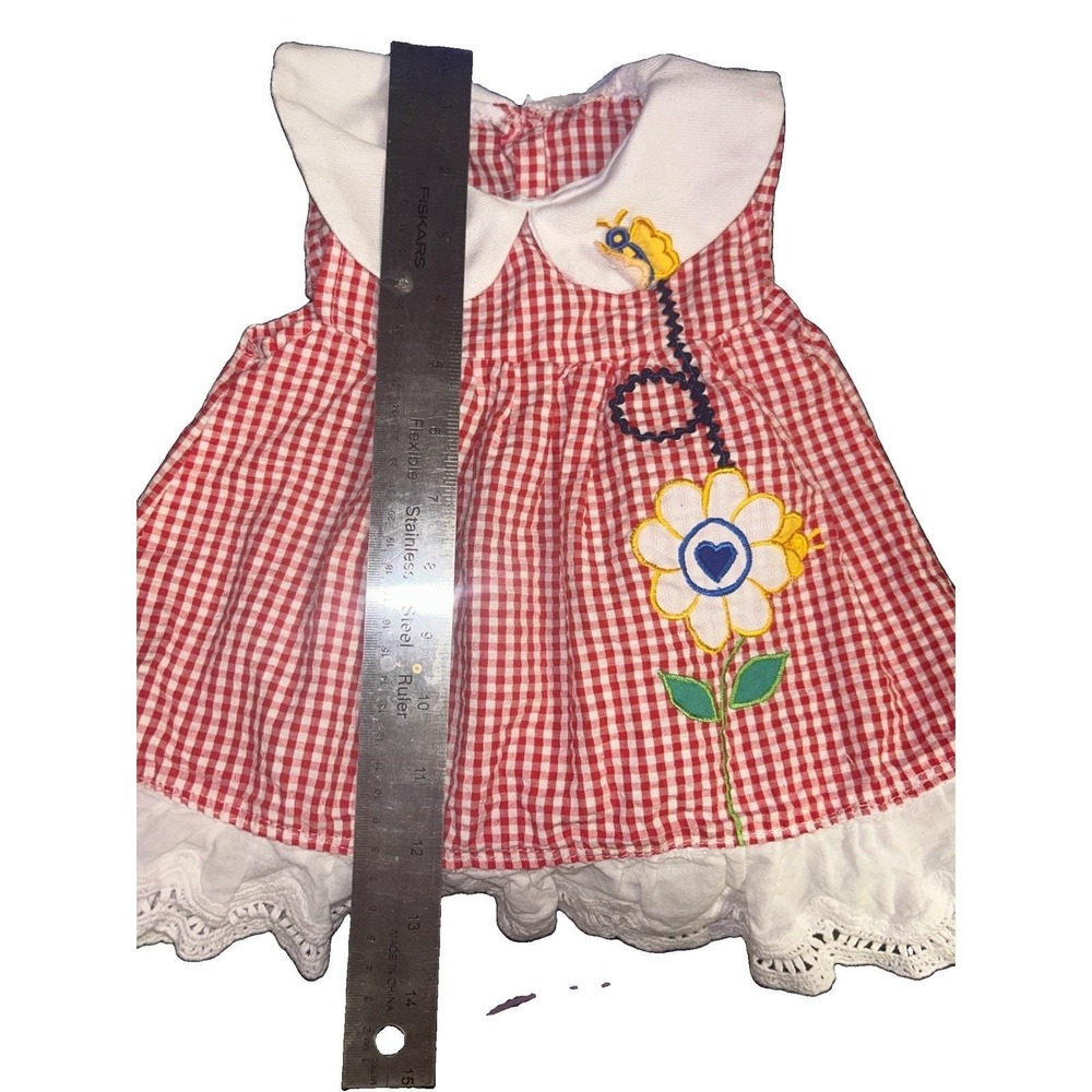 Vintage Baby Togs Red Gingham Embroidered 0-3 Months with Ruffles - Picture 5 of 6